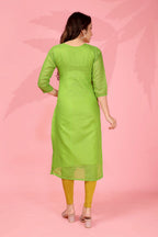 Jyoti Fashion Women's Parrot Green Kanchi Cotton Lining Zari Woven Designer Kurti Only | Grocsy
