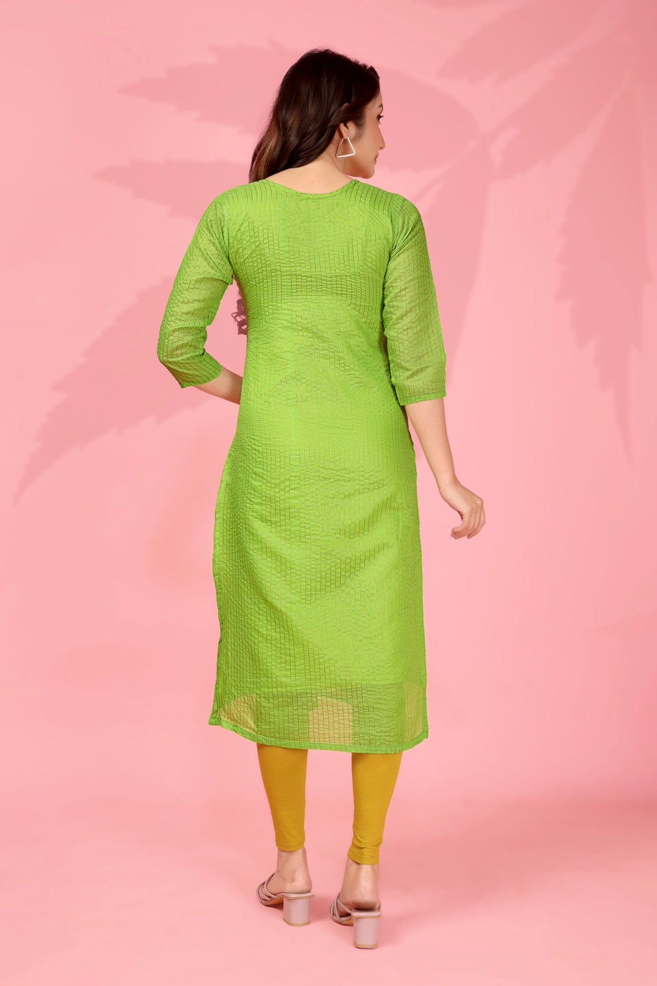 Jyoti Fashion Women's Parrot Green Kanchi Cotton Lining Zari Woven Designer Kurti Only | Grocsy