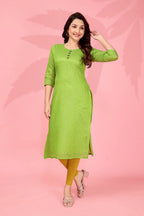 Jyoti Fashion Women's Parrot Green Kanchi Cotton Lining Zari Woven Designer Kurti Only | Grocsy