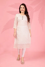 Jyoti Fashion Women's White Kanchi Cotton Lining Zari Woven Designer Kurti Only | Grocsy