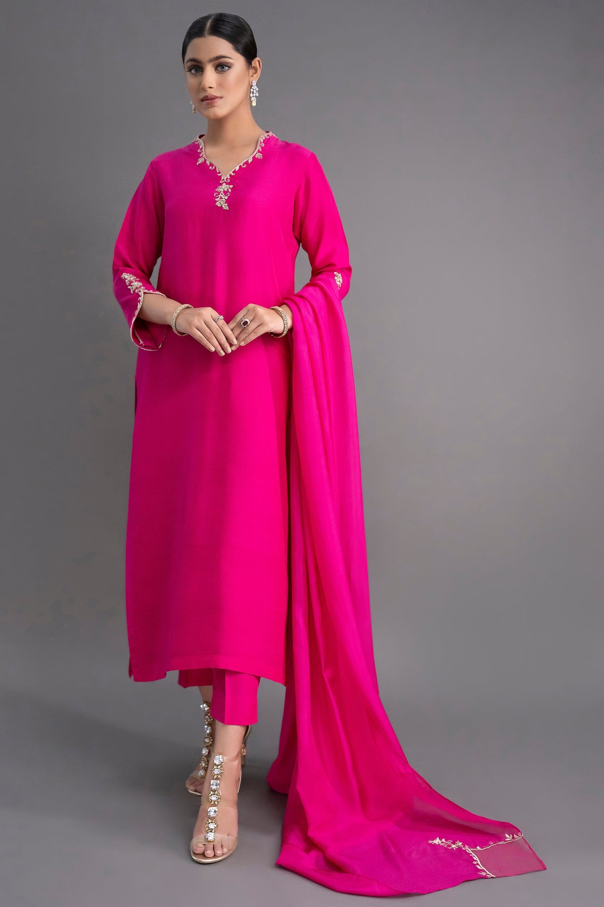 Jyoti Fashion Women's Pink Silk Blend Embroidered Designer Kurta Set with Dupatta | Grocsy