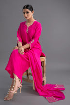 Jyoti Fashion Women's Pink Silk Blend Embroidered Designer Kurta Set with Dupatta | Grocsy