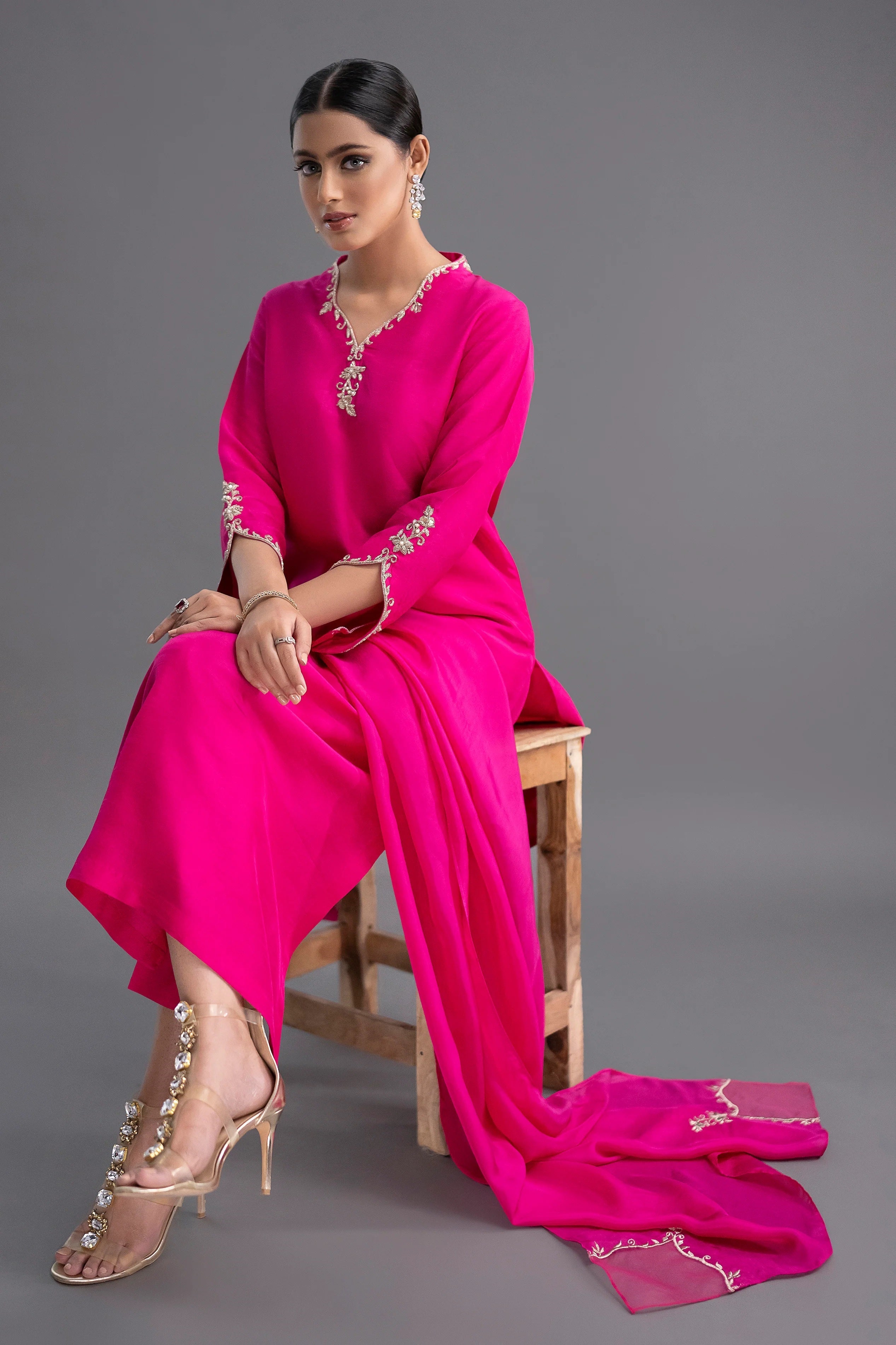 Jyoti Fashion Women's Pink Silk Blend Embroidered Designer Kurta Set with Dupatta | Grocsy