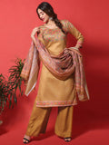 Jyoti Fashion Women's Gold Yellow Cotton Digital Printed Festive Wear Designer Straight Suit Set | Grocsy