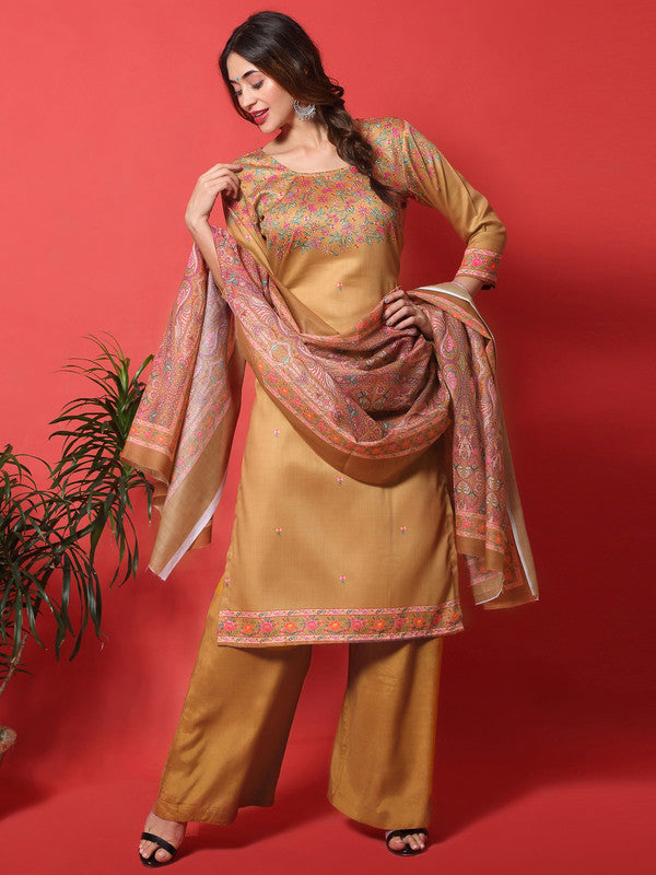 Jyoti Fashion Women's Gold Yellow Cotton Digital Printed Festive Wear Designer Straight Suit Set | Grocsy