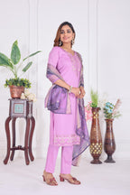 Jyoti Fashion Women's Lavender Cotton Embroidered Designer Kurta Set with Dupatta | Grocsy