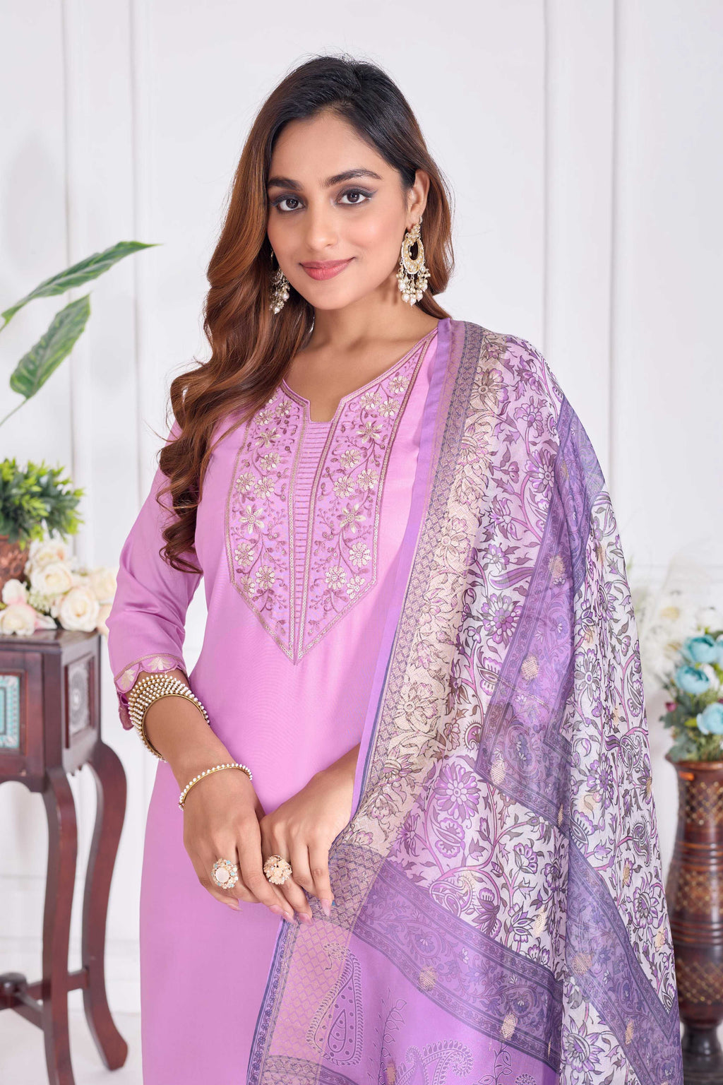 Jyoti Fashion Women's Lavender Cotton Embroidered Designer Kurta Set with Dupatta | Grocsy