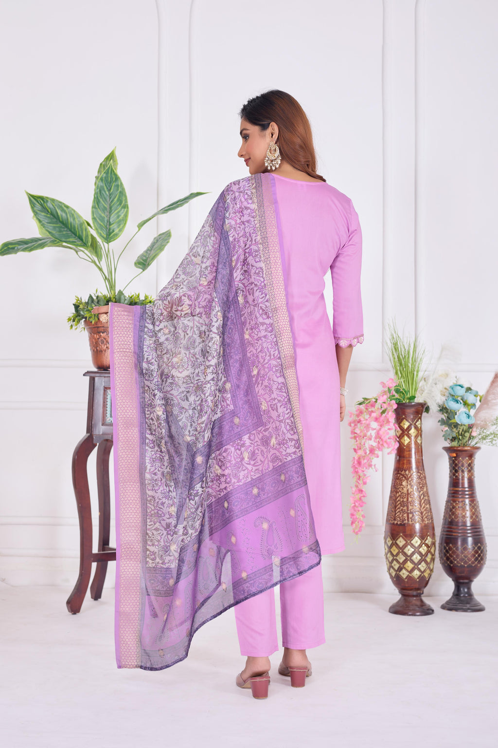 Jyoti Fashion Women's Lavender Cotton Embroidered Designer Kurta Set with Dupatta | Grocsy