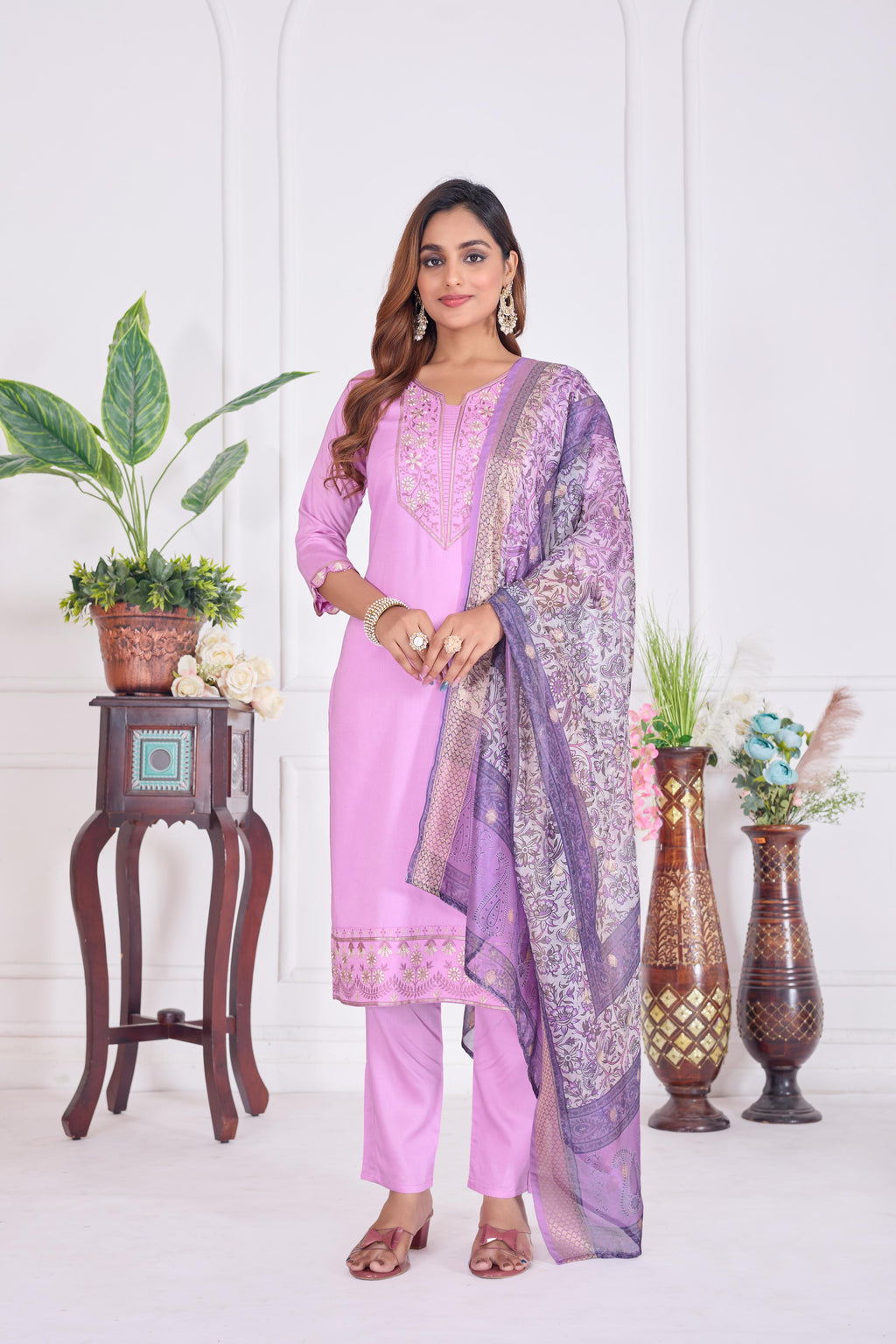 Jyoti Fashion Women's Lavender Cotton Embroidered Designer Kurta Set with Dupatta | Grocsy