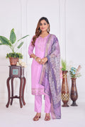 Jyoti Fashion Women's Lavender Cotton Embroidered Designer Kurta Set with Dupatta | Grocsy