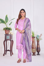 Jyoti Fashion Women's Lavender Cotton Embroidered Designer Kurta Set with Dupatta | Grocsy