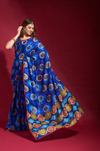 Jyoti Fashion Women's Royal Blue Emboss Foil Printed Soft Silk Saree with Blouse | Grocsy
