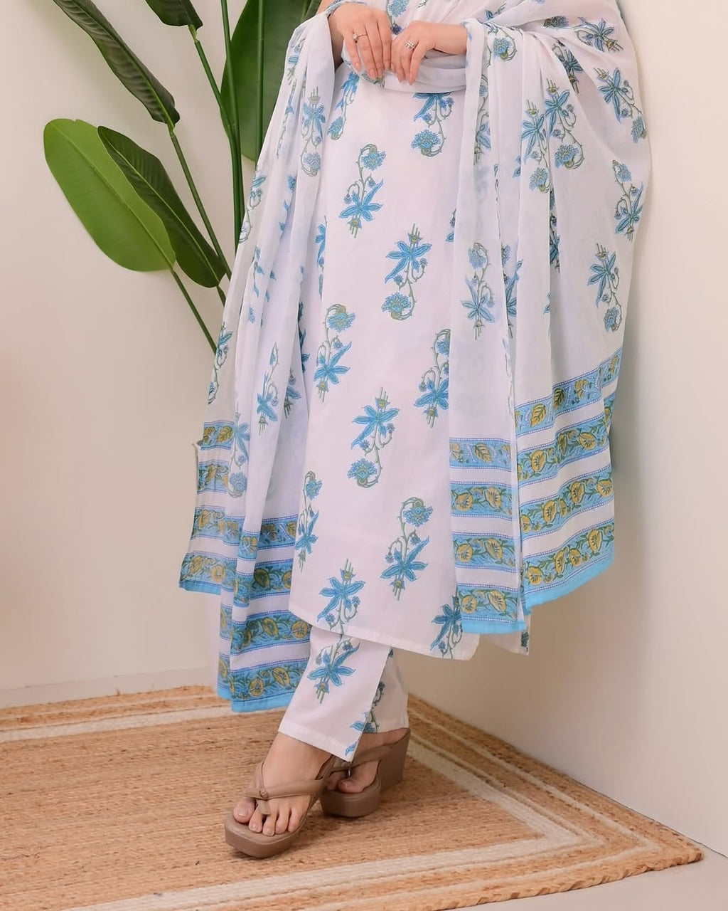 Jyoti Fashion Women's Blue Rayon Slub Floral Printed Designer Kurta Set with Dupatta | Grocsy