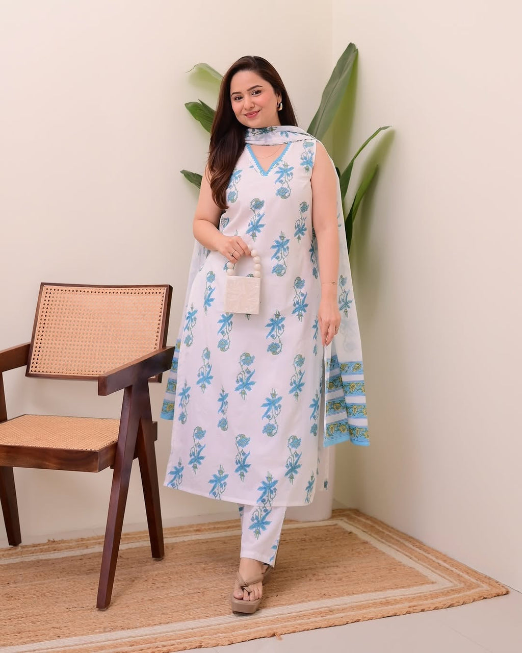 Jyoti Fashion Women's Blue Rayon Slub Floral Printed Designer Kurta Set with Dupatta | Grocsy