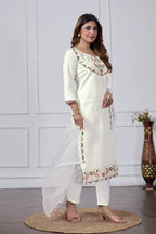 Jyoti Fashion Women's White Cotton Embroidered Designer Kurta Set with Dupatta | Grocsy