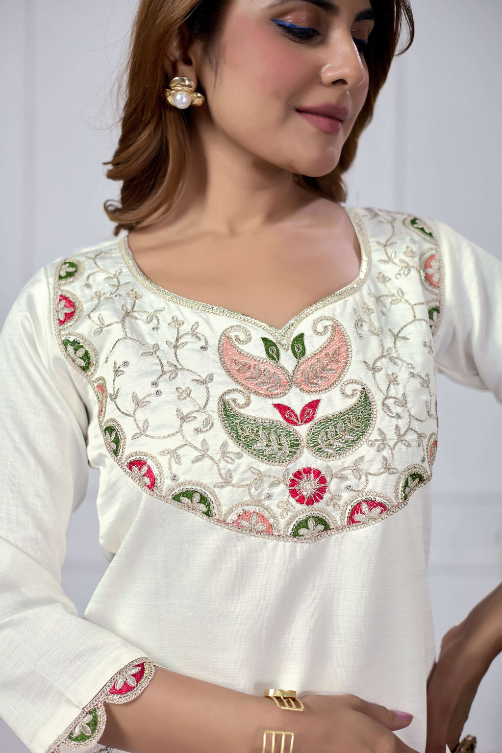 Jyoti Fashion Women's White Cotton Embroidered Designer Kurta Set with Dupatta | Grocsy