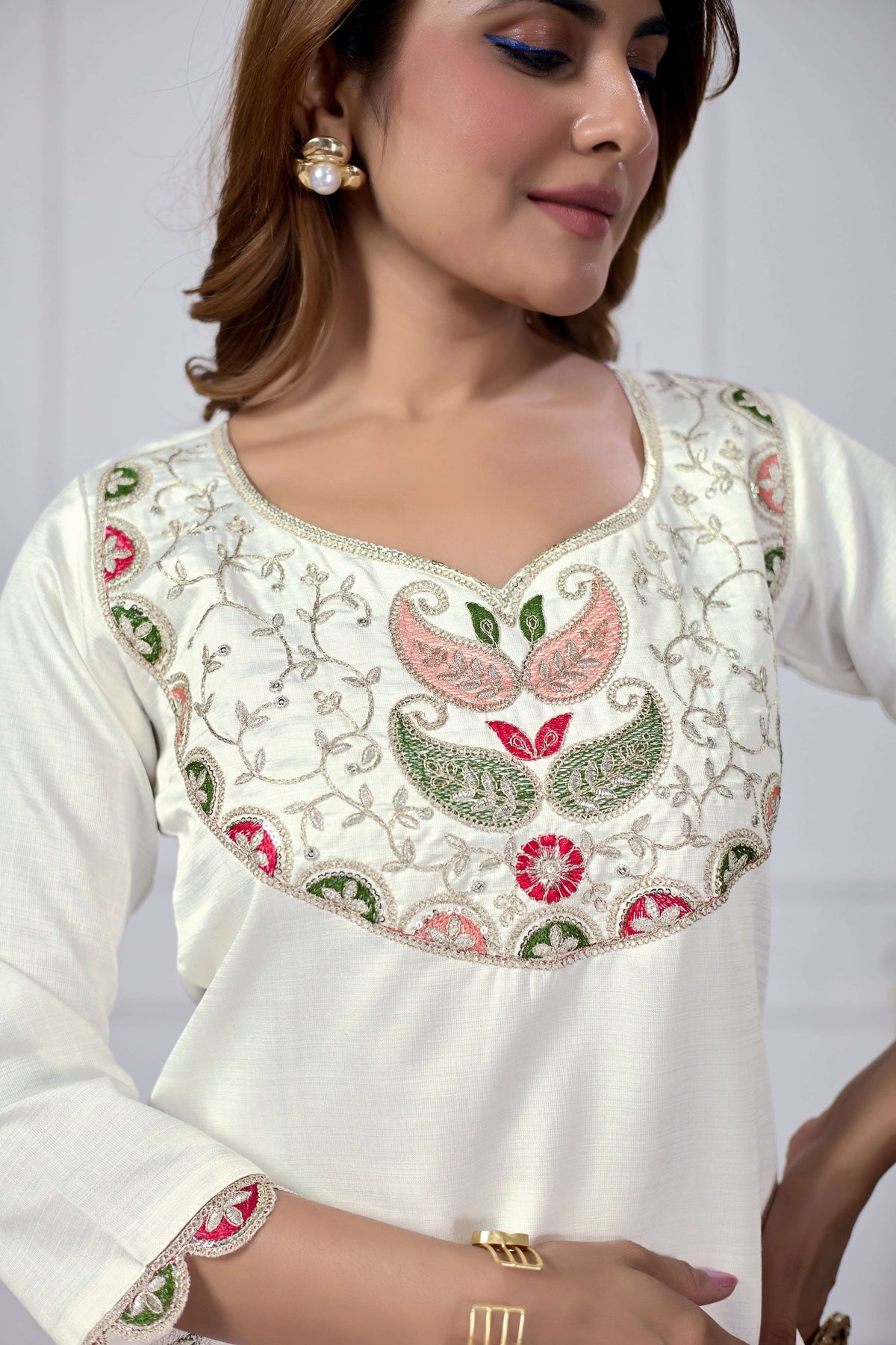 Jyoti Fashion Women's White Cotton Embroidered Designer Kurta Set with Dupatta | Grocsy