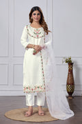 Jyoti Fashion Women's White Cotton Embroidered Designer Kurta Set with Dupatta | Grocsy