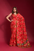 Jyoti Fashion Women's Red Emboss Foil Printed Soft Silk Saree with Blouse | Grocsy