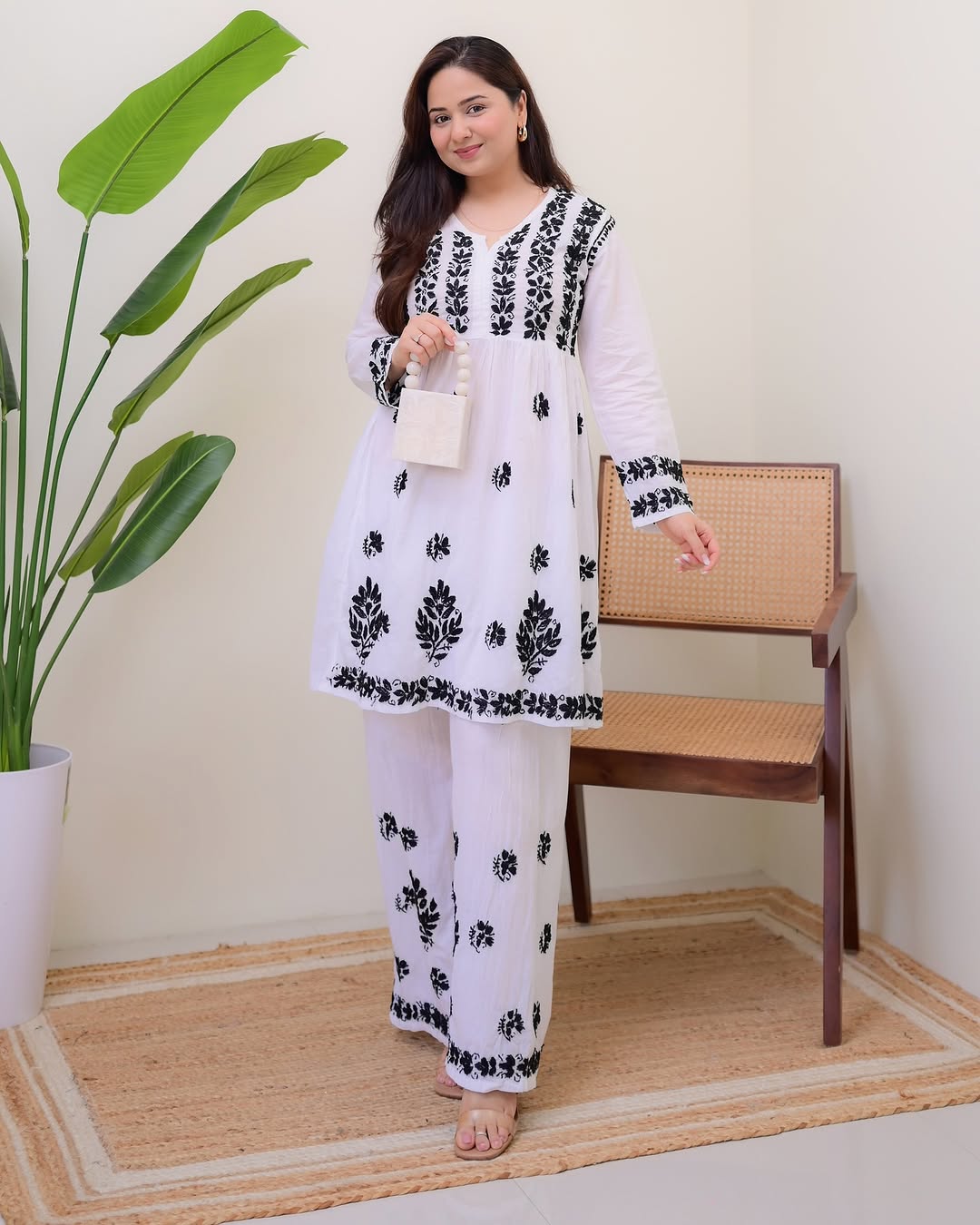 Jyoti Fashion Women's White Rayon Slub Embroidered Designer Kurti with Plazo | Grocsy