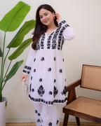 Jyoti Fashion Women's White Rayon Slub Embroidered Designer Kurti with Plazo | Grocsy