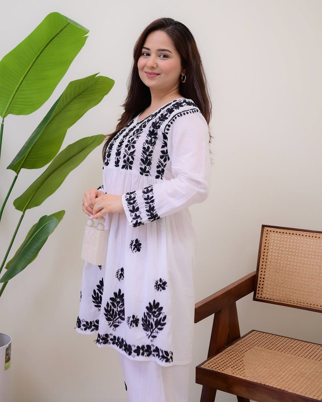 Jyoti Fashion Women's White Rayon Slub Embroidered Designer Kurti with Plazo | Grocsy