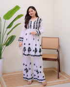 Jyoti Fashion Women's White Rayon Slub Embroidered Designer Kurti with Plazo | Grocsy