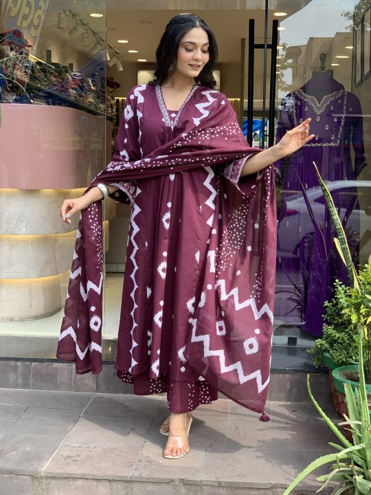 Jyoti Fashion Women's Wine Rayon Slub Printed Designer Kurta Set with Dupatta | Grocsy