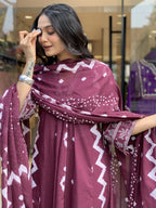 Jyoti Fashion Women's Wine Rayon Slub Printed Designer Kurta Set with Dupatta | Grocsy