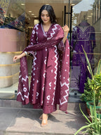 Jyoti Fashion Women's Wine Rayon Slub Printed Designer Kurta Set with Dupatta | Grocsy