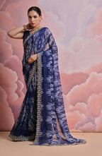 Jyoti Fashion Women's Blue Sequence with Zari Codding Georgette Saree with Blouse | Grocsy