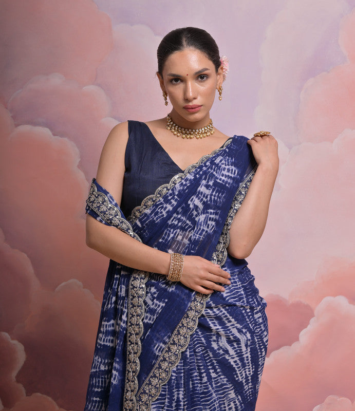 Jyoti Fashion Women's Blue Sequence with Zari Codding Georgette Saree with Blouse | Grocsy