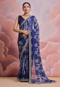 Jyoti Fashion Women's Blue Sequence with Zari Codding Georgette Saree with Blouse | Grocsy