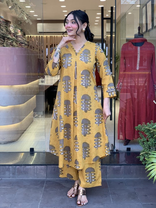 Jyoti Fashion Women's Yellow Rayon Slub Printed Designer Kurta Set with Dupatta | Grocsy