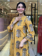Jyoti Fashion Women's Yellow Rayon Slub Printed Designer Kurta Set with Dupatta | Grocsy