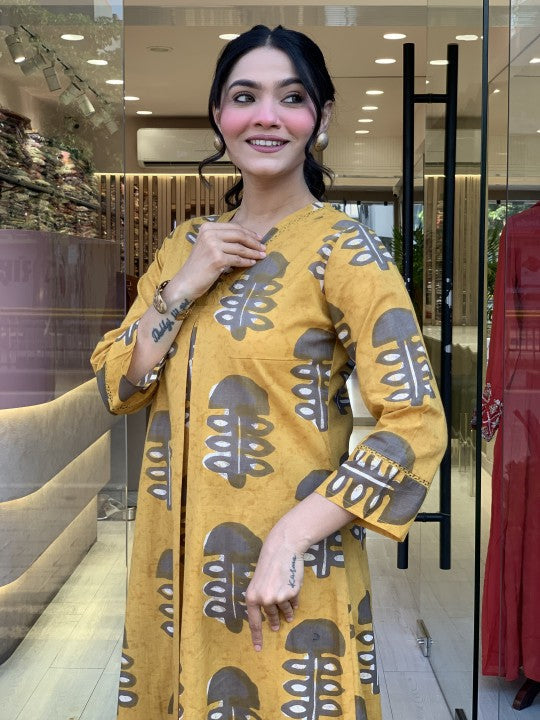 Jyoti Fashion Women's Yellow Rayon Slub Printed Designer Kurta Set with Dupatta | Grocsy