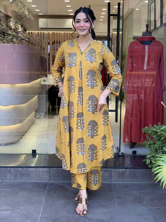 Jyoti Fashion Women's Yellow Rayon Slub Printed Designer Kurta Set with Dupatta | Grocsy