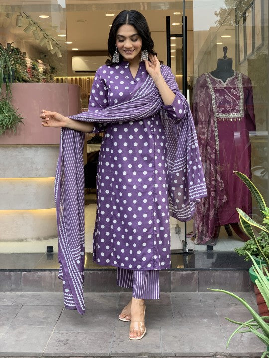 Jyoti Fashion Women's Purple Rayon Slub Printed Designer Kurta Set with Dupatta | Grocsy