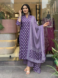 Jyoti Fashion Women's Purple Rayon Slub Printed Designer Kurta Set with Dupatta | Grocsy