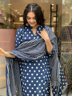 Jyoti Fashion Women's Blue Rayon Slub Printed Designer Kurta Set with Dupatta | Grocsy