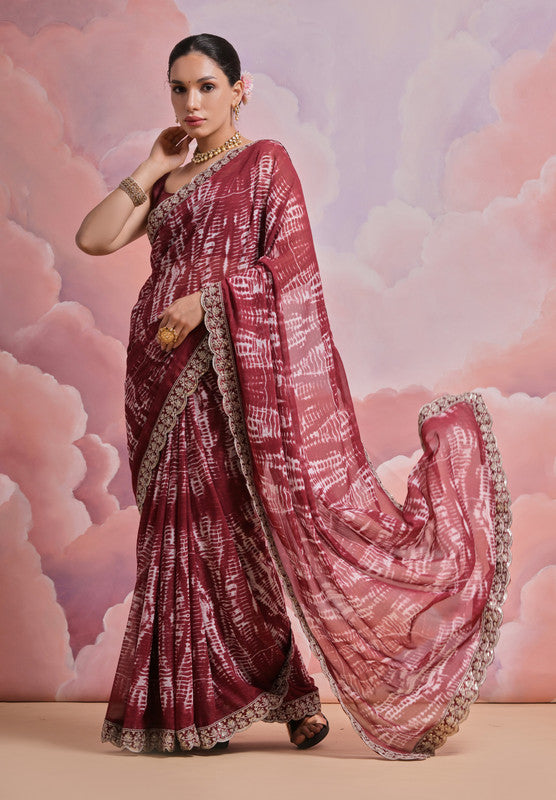 Jyoti Fashion Women's Coffee Sequence with Zari Codding Georgette Saree with Blouse | Grocsy