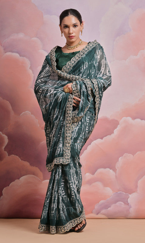 Jyoti Fashion Women's Morpich Sequence with Zari Codding Georgette Saree with Blouse | Grocsy