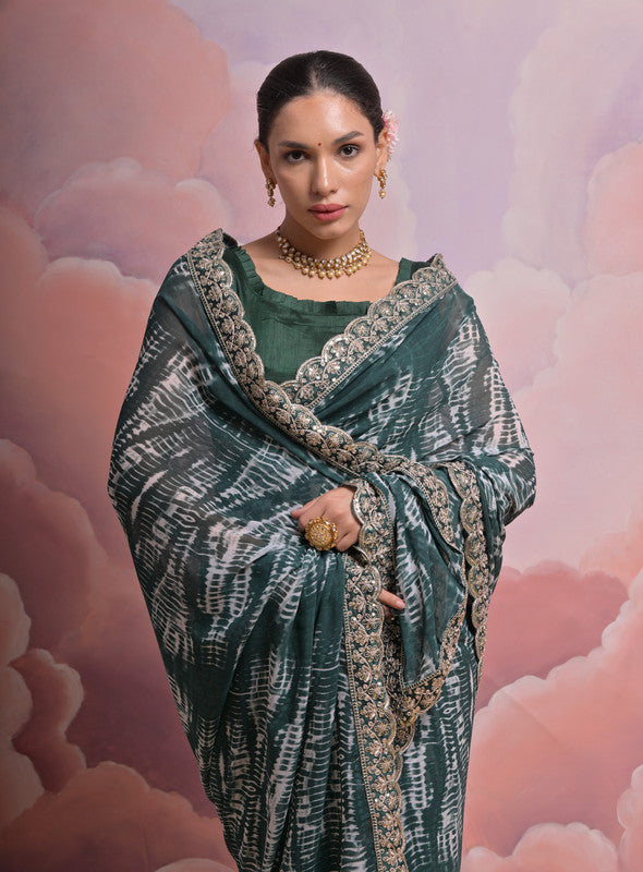 Jyoti Fashion Women's Morpich Sequence with Zari Codding Georgette Saree with Blouse | Grocsy