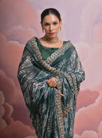 Jyoti Fashion Women's Morpich Sequence with Zari Codding Georgette Saree with Blouse | Grocsy