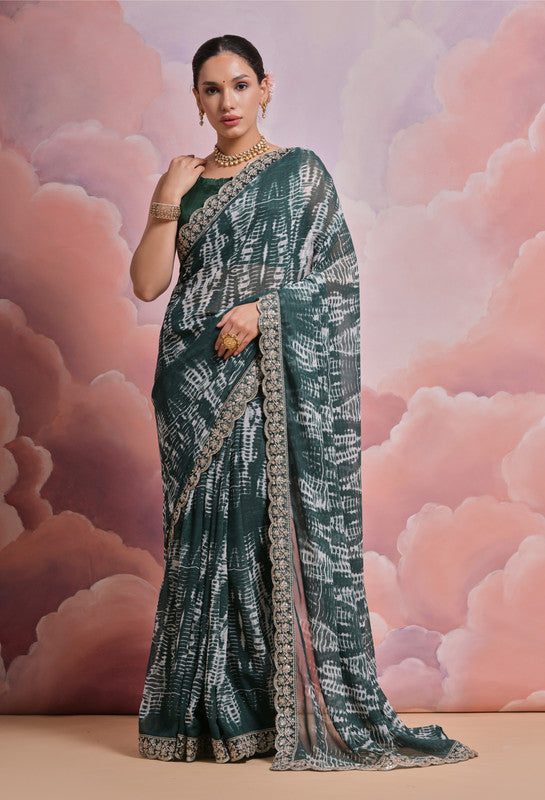 Jyoti Fashion Women's Morpich Sequence with Zari Codding Georgette Saree with Blouse | Grocsy