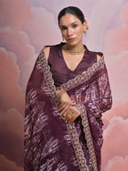 Jyoti Fashion Women's Wine Sequence with Zari Codding Georgette Saree with Blouse | Grocsy
