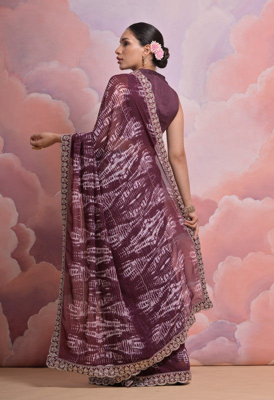 Jyoti Fashion Women's Wine Sequence with Zari Codding Georgette Saree with Blouse | Grocsy