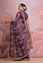Jyoti Fashion Women's Wine Sequence with Zari Codding Georgette Saree with Blouse | Grocsy