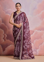 Jyoti Fashion Women's Wine Sequence with Zari Codding Georgette Saree with Blouse | Grocsy