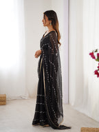 Jyoti Fashion Women's Black Soft Sitara Embroidered Designer Saree with Blouse | Grocsy